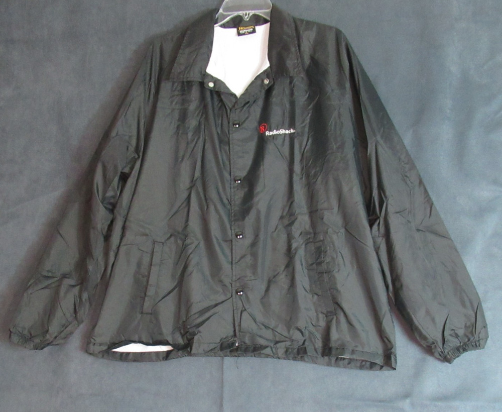 Vintage RadioShack Jacket Mens XL Black Nylon Windbreaker 90s Retro Made In USA